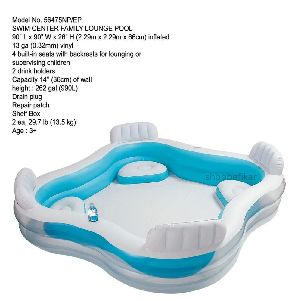 Intex swim center family lounge inflatable swimming pool for adults and kids with four backrests and cup holders