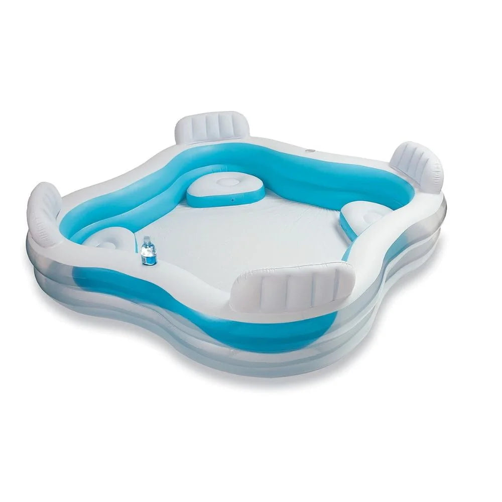 Inflatable swimming pool for adults and kids Intex large blue white family pool with four backrest seats and center cooler