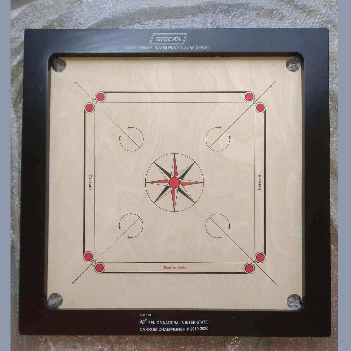 SISCA wooden carrom board with black frame and compass design wooden full size carrom board 6mm Ahmedabad Gujarat