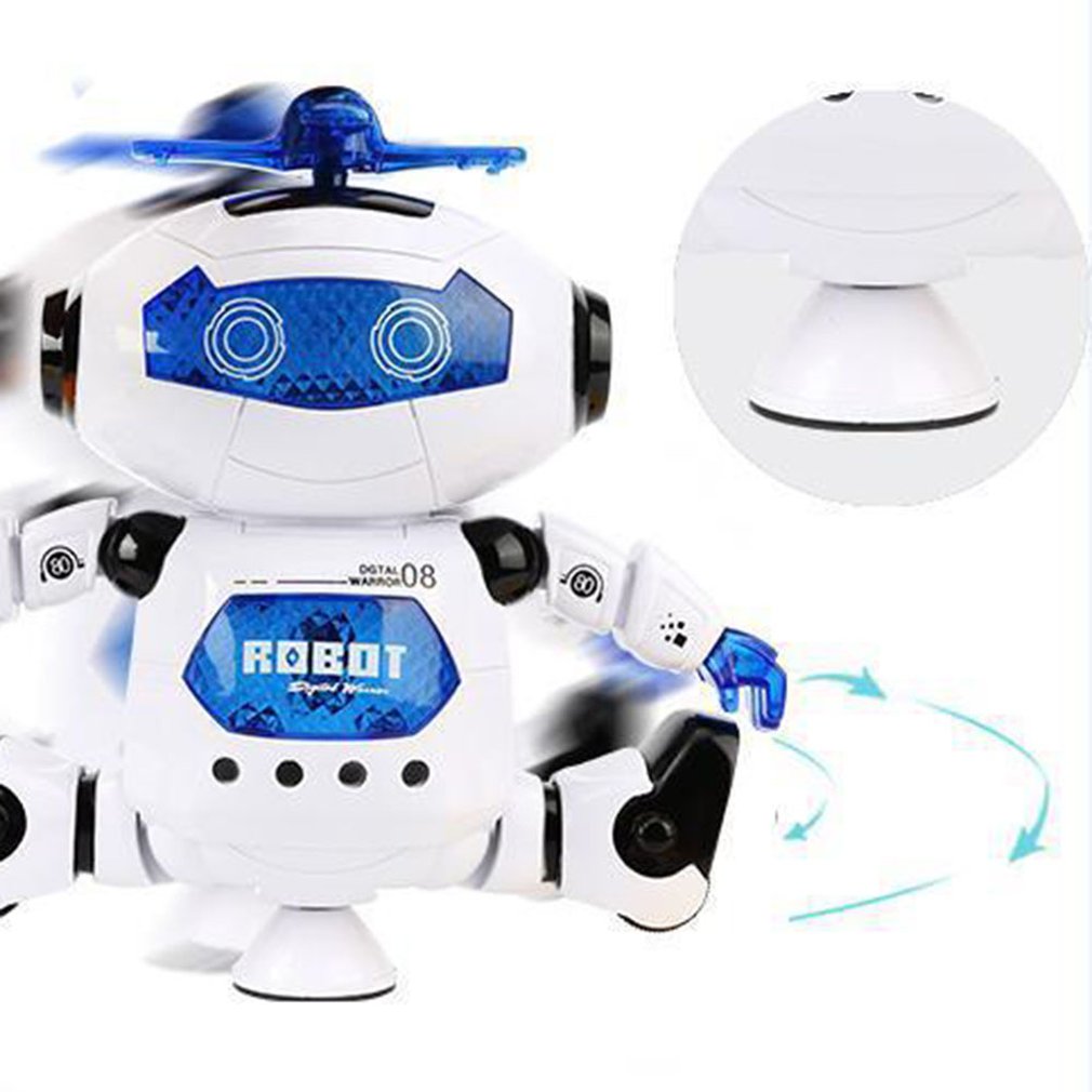 Blue white astronaut robot with spinning base and LEDs rotating smart dance astronaut robot toy Ahmedabad Online India .