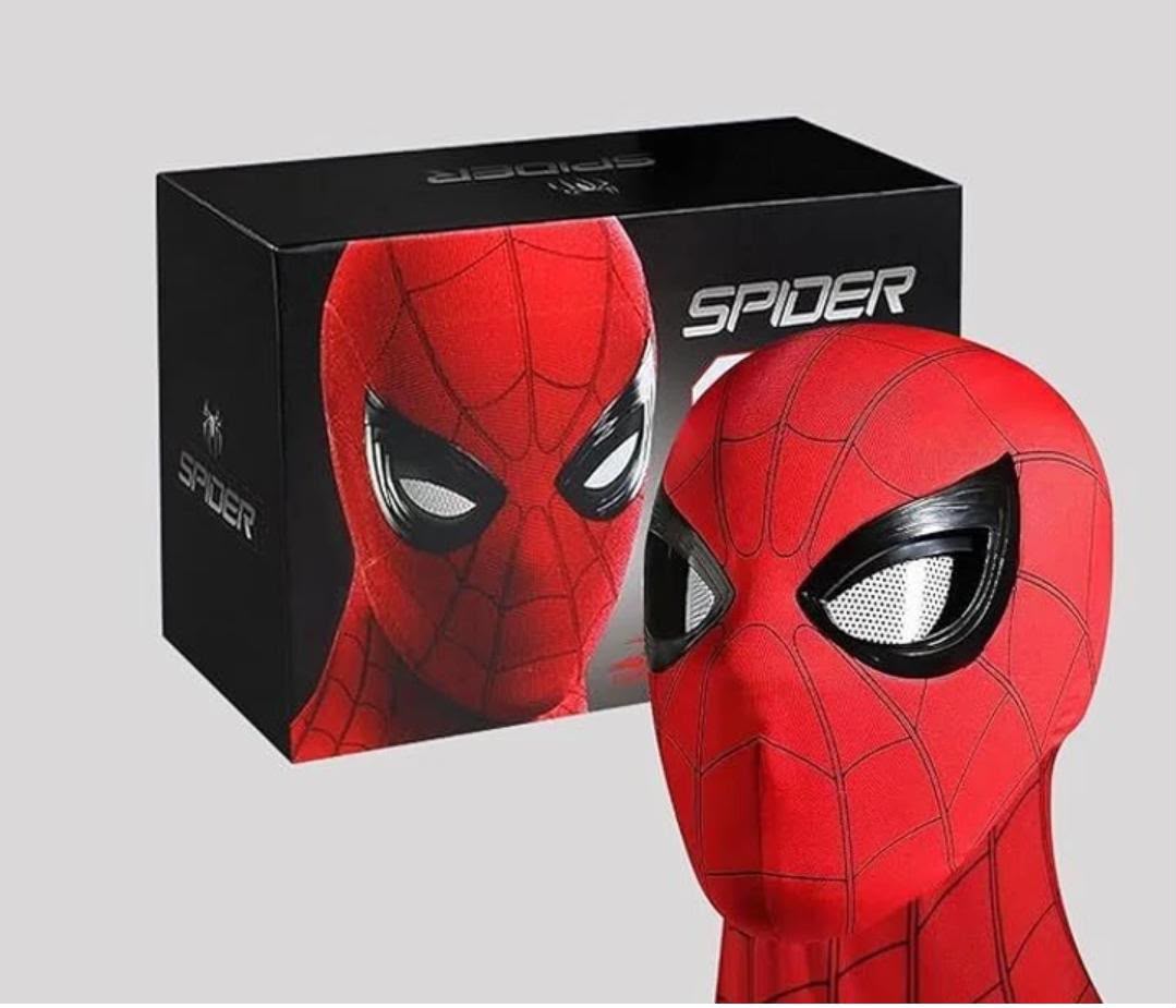 Red Spiderman mask light, front view, ideal for superhero costume parties and imaginative play