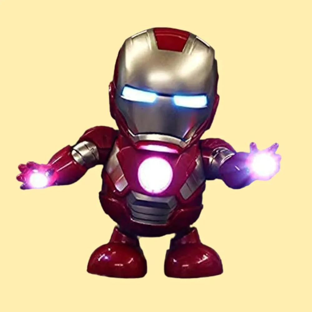 Superhero ironman action toy with lights and sound glowing blue eyes and hands in red and silver armor