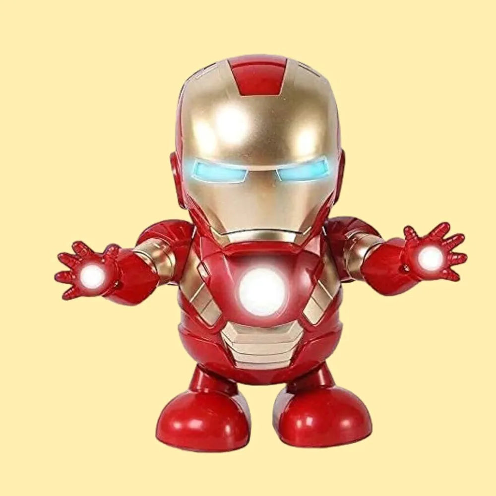 Superhero ironman action toy with lights and sound in red and gold armor with glowing eyes and hands
