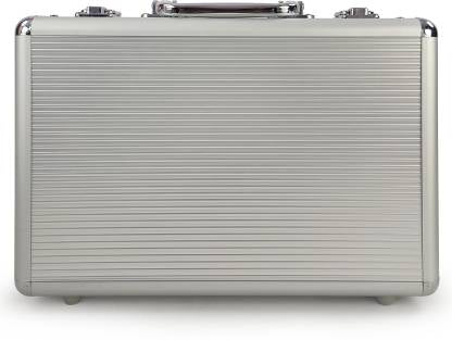 Closed silver carrying case for Texas Hold'em chip set poker game set in Gujarat with metal handle and latches