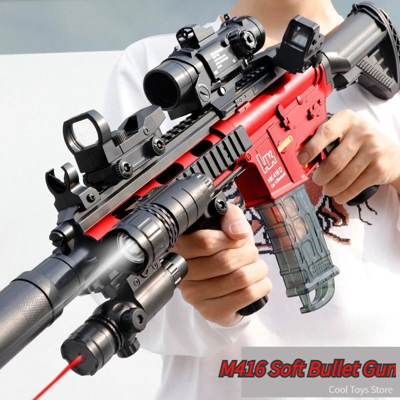 Red M416 soft bullet toy gun, front view, perfect for outdoor play and fun battles