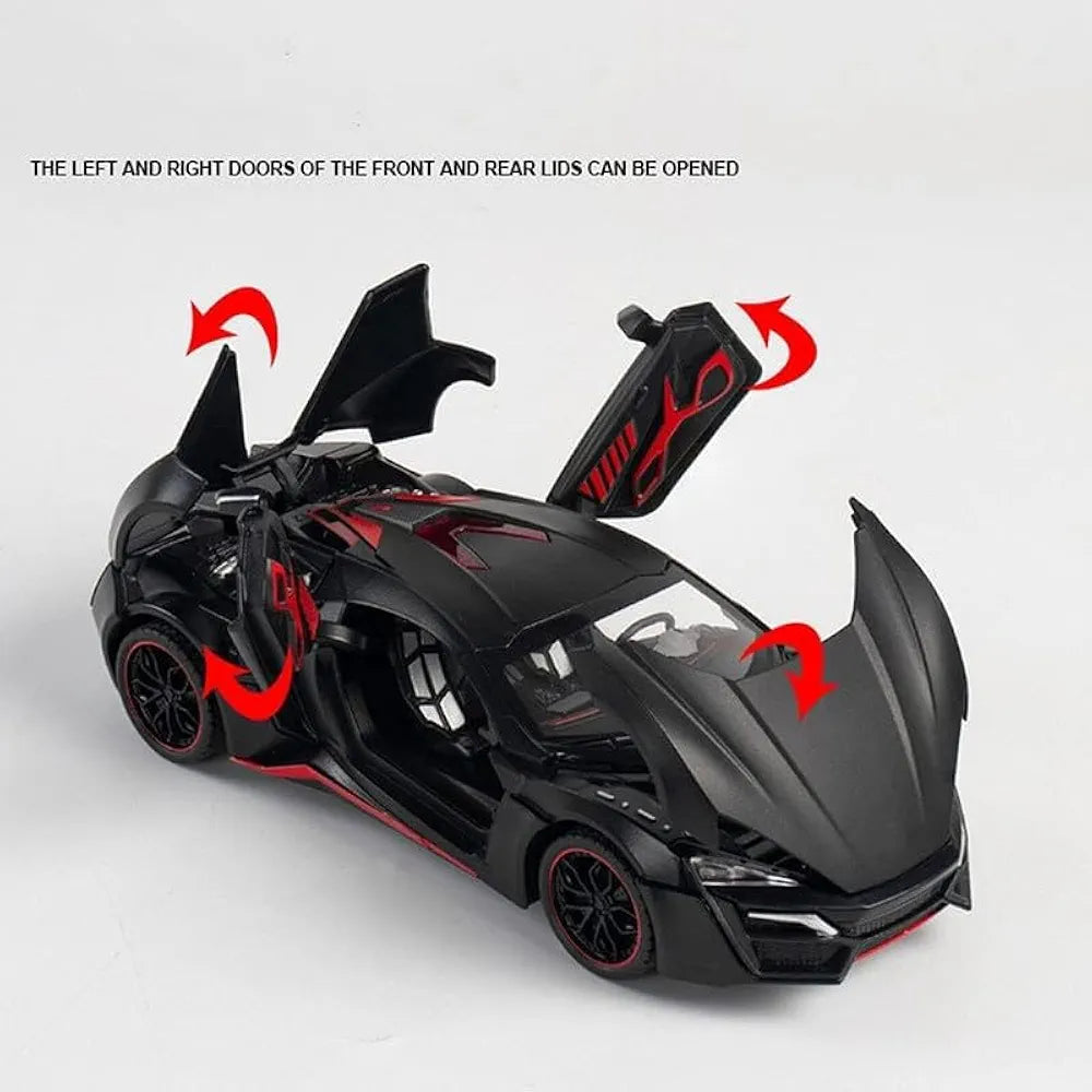 Black and red imaginative play diecast metal car Ahmedabad with openable front hood and doors