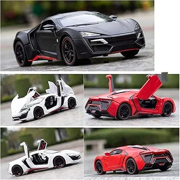 Imaginative play diecast metal car Ahmedabad set featuring black white and red sports cars with opening doors