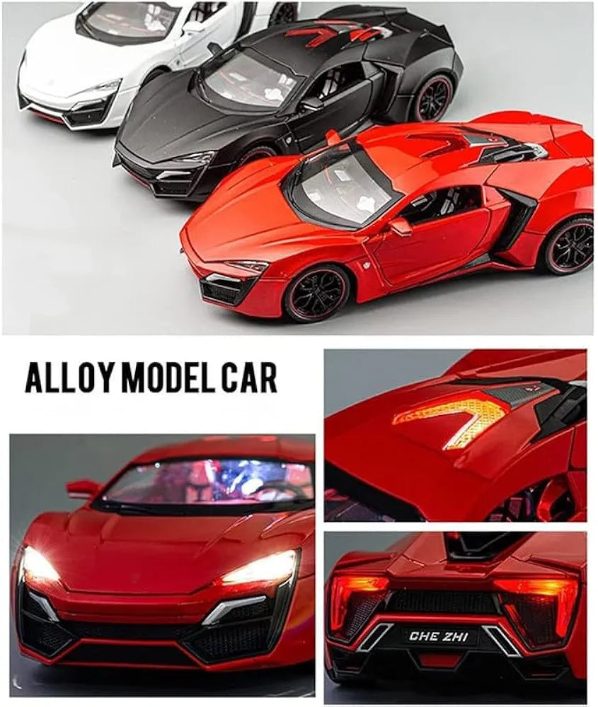 Imaginative play diecast metal car Ahmedabad red black and white alloy model sports cars with lights