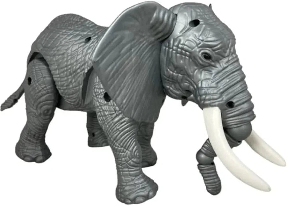 Misical lights realistic elephant toy for toddlers kids in gray with detailed textured skin and white tusks