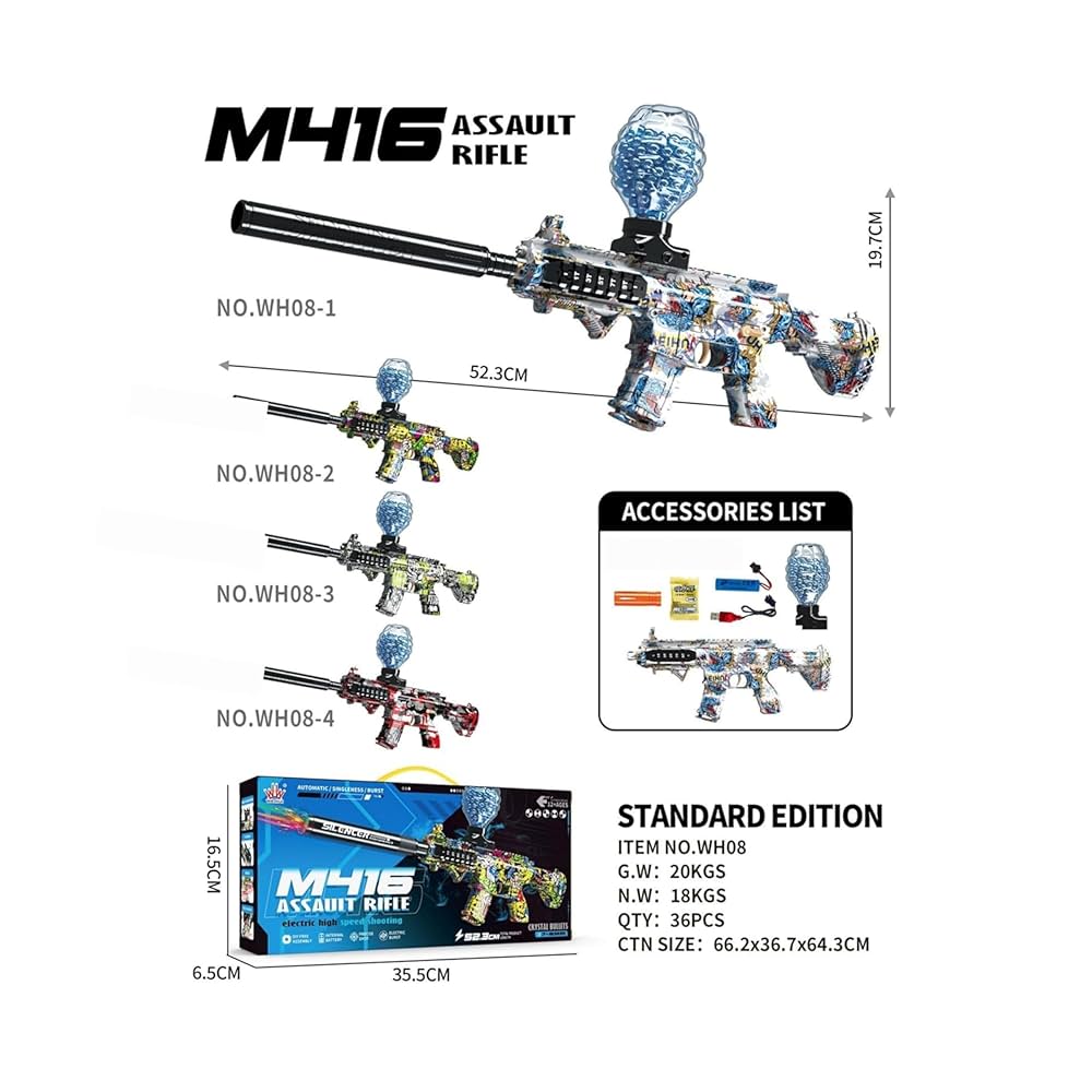 M416 electric gel blaster toy gun with light sound Online colorful assault rifle toy with hopper and accessory kit