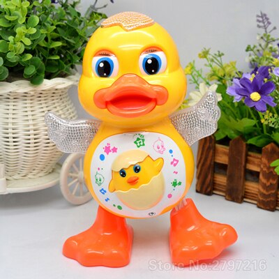 Yellow duck electrical infant toys 1-3 years old musical and dancing with colorful buttons and silver wings