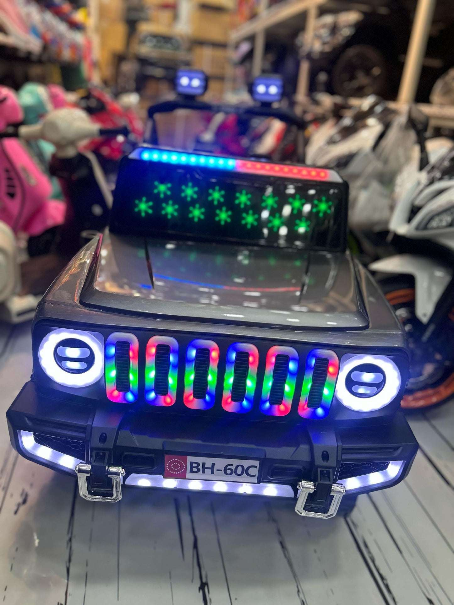 Samstoy gray ride on jeep with LED lights front view ride on jeep for kids BH 80C Thar Gujarat online India