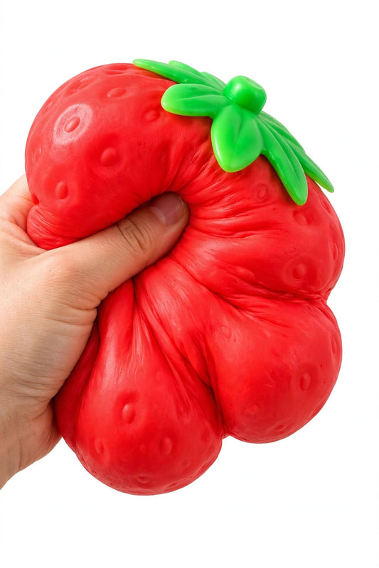 Squeezy strawberry jumbo strawberry squishy in red for stress relief, suitable for all ages from Sam's Toy World