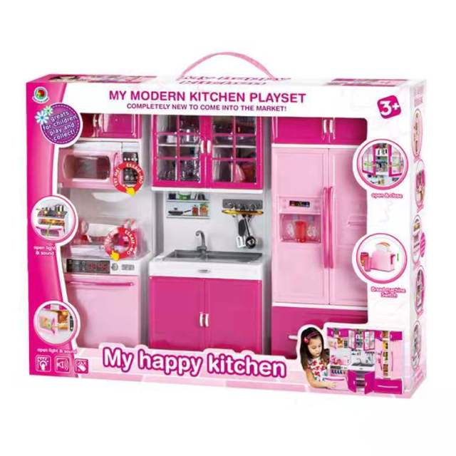 3 in 1 play kitchen set for children girl in Ahmedabad Gujarat with pink cabinets and appliances