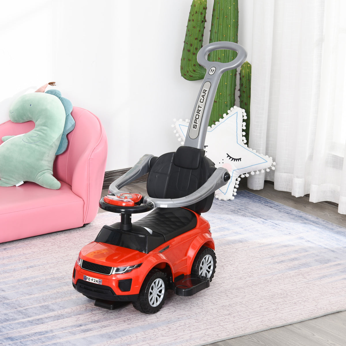 2 In 1 Push Cars For Toddlers Kid Ride On Push Car Stroller Sliding Car With Horn Music Light Function Secure Bar Ride On Toy For Boy Girl 1-3 Years Old Red