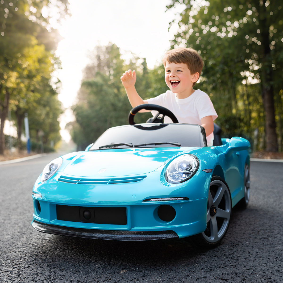 Kids Electric Car, 12V Licensed RUF GT Ride On Car With Suspension, Remote Control, Music, For 3-5 Years, Blue