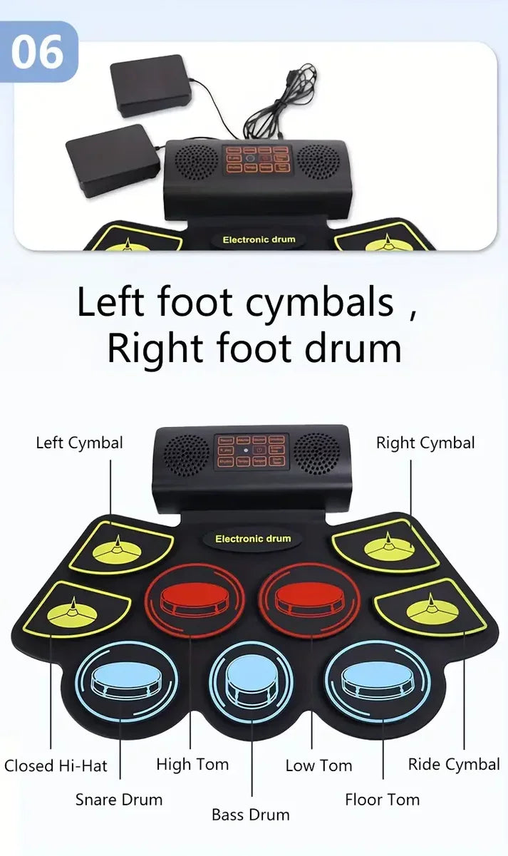 11-Pad Electronic Drum Set: Portable & Realistic (Silicone Pads) Sam's Toys samstoy.in