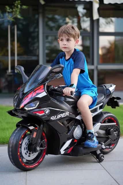 12V Kids Battery Operated Ride On BMW LFB-008 RR Bike featuring a sleek design for outdoor fun