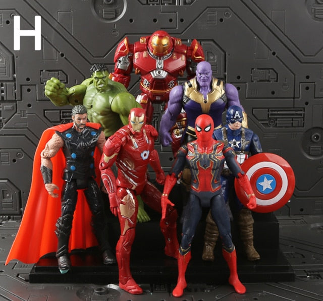 16cm Marvel Avengers Action Toy Figures Super Hero Model Doll Iron Man Spiderman Hulk Thor Thanos Children Toy Birthday Gift