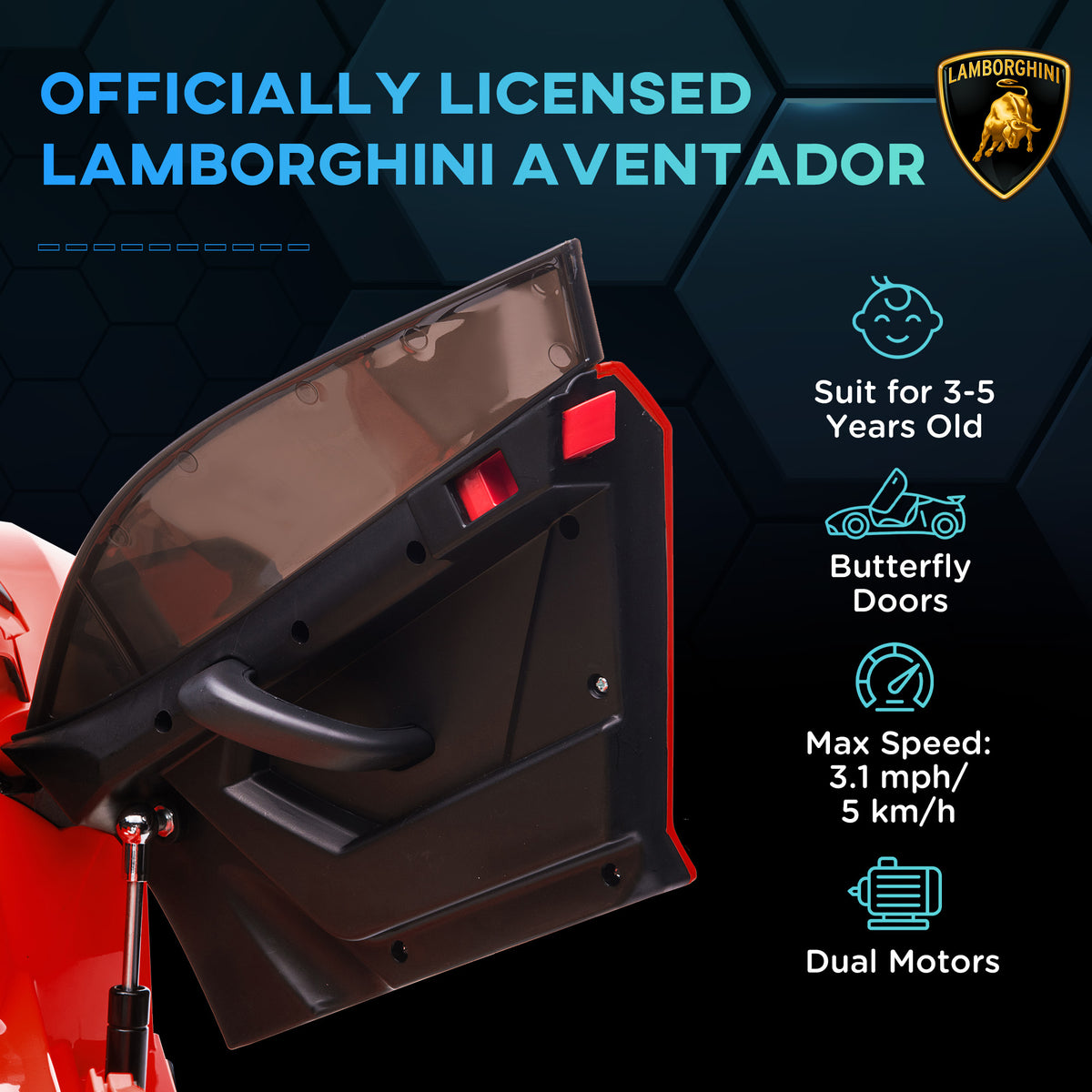 Lamborghini Licensed 12V Kids Electric Car W  Butterfly Doors, Remote, Music, Horn, Suspension - Red