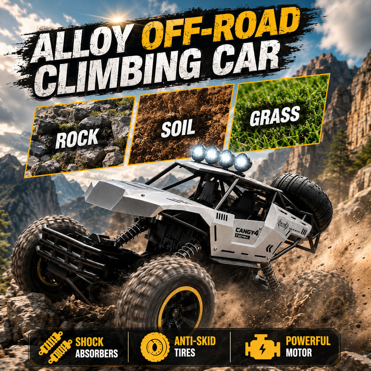 TEMU Can't Sale. Silver,Black RC Car Rock Crawler Rechargeable Off Road Truck 4WD, Metal Shell LED Headlights Remote Control Off Road Car Truck, Logistics Is Randomly Sent By UPS, USPS,UNI,GOFO.
