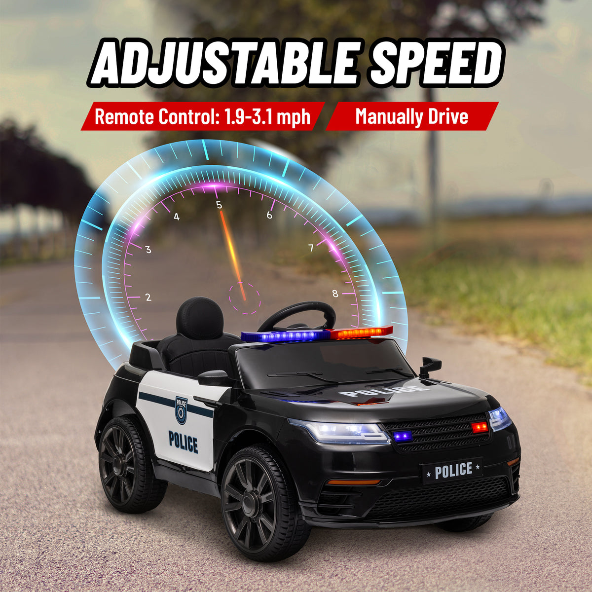 12V Kids Ride On Car W/ Remote Control, Siren, Light, Music, Spring Suspension, Horn & Transport Wheel, Black