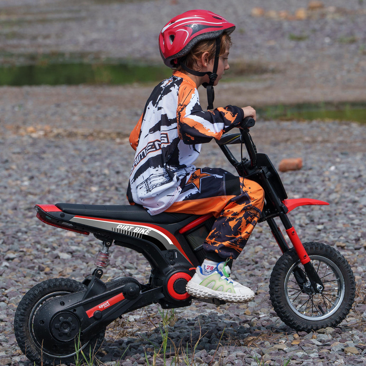 Kids Electric Dirt Bike, 24V 350W, 12-inch, Up To 15 MPH, Red