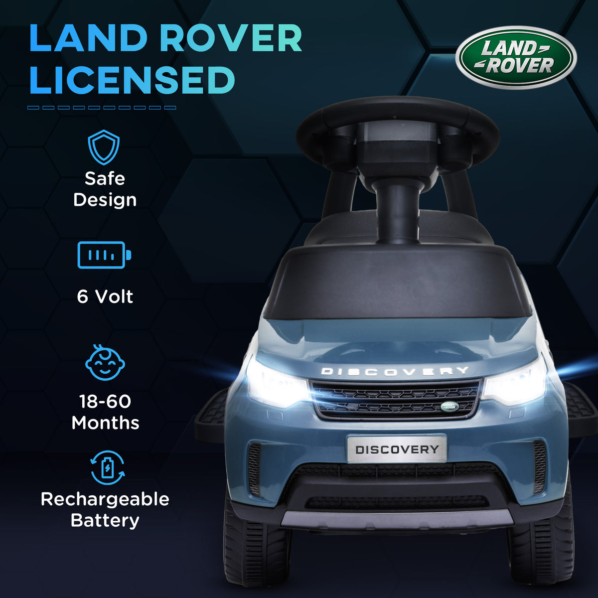 2-in-1 Land Rover Licensed 6V Kids Electric Ride On Car, Sliding Car W Headlights, Music, For 18-60 Months, Light Blue