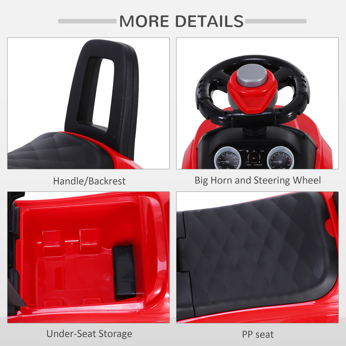 3-in-1 Ride On Car Foot To Floor Slider Toddler W/ Horn Steering Wheel NO POWER Manual Under Seat Storage Safe Design For 1-3 Year Old Red