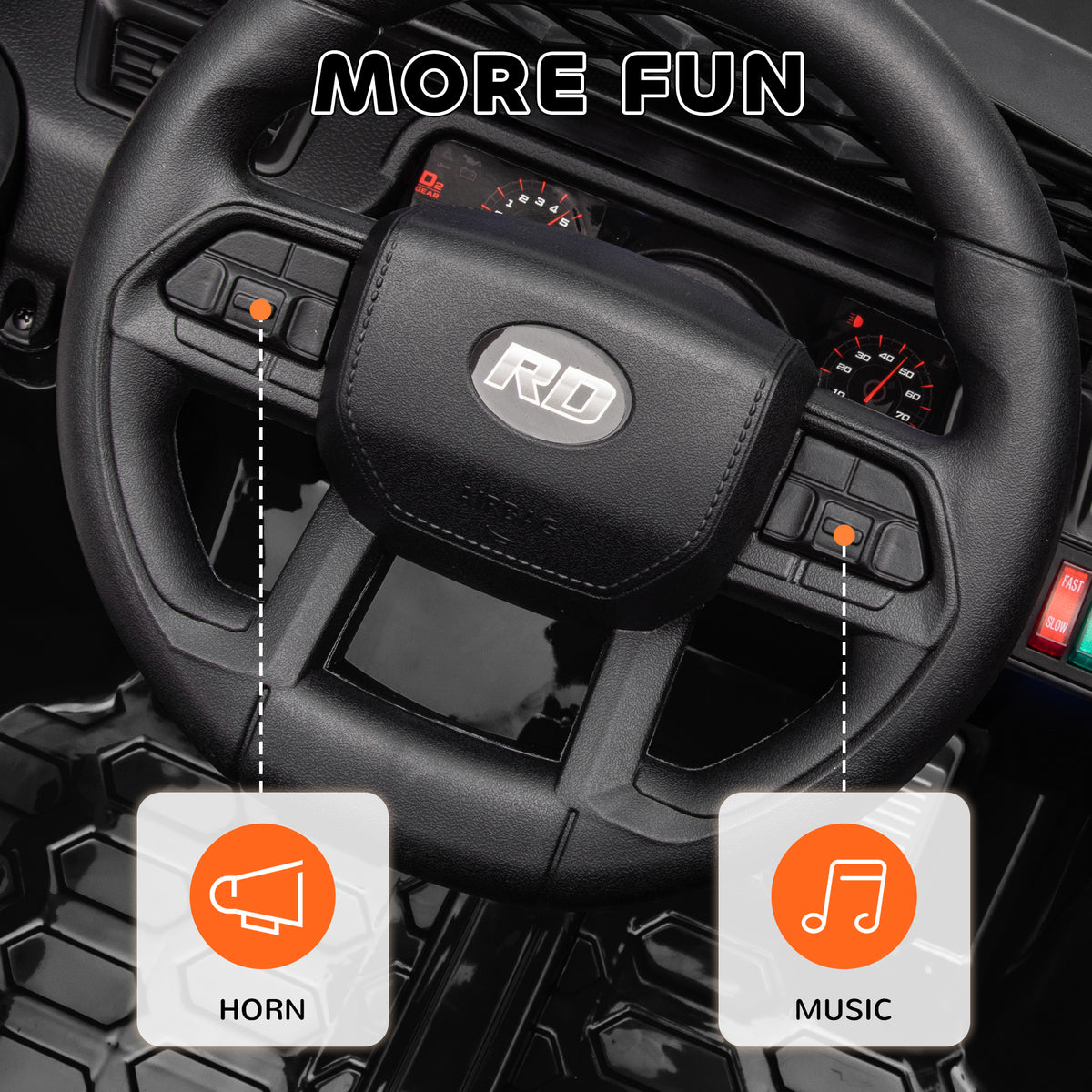 12V Battery Powered Ride On Truck, Kids Electric Car with Spring Suspension, Remote, Horn, USB Music, Black