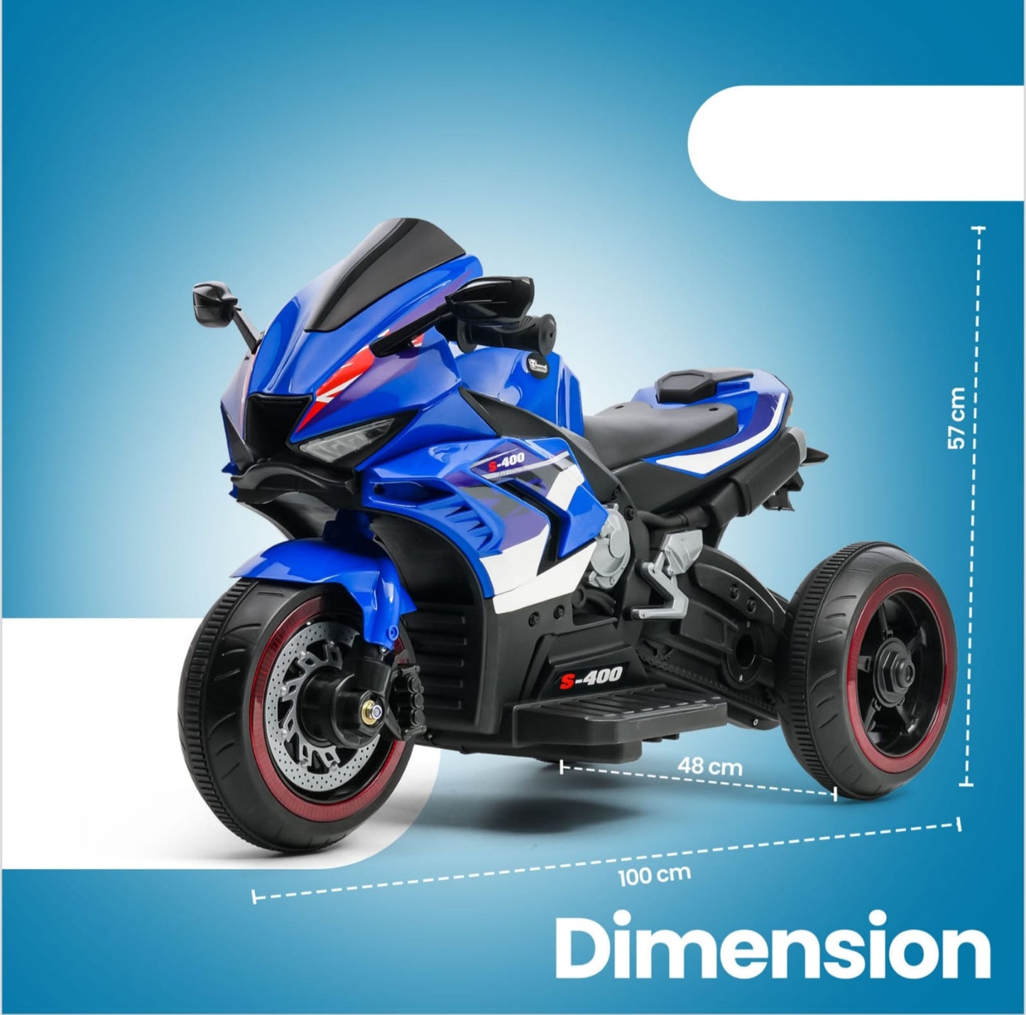 Blue 3 wheeler electric bike for kids, side view, perfect for fun rides, biggest toy sale in Ahmedabad