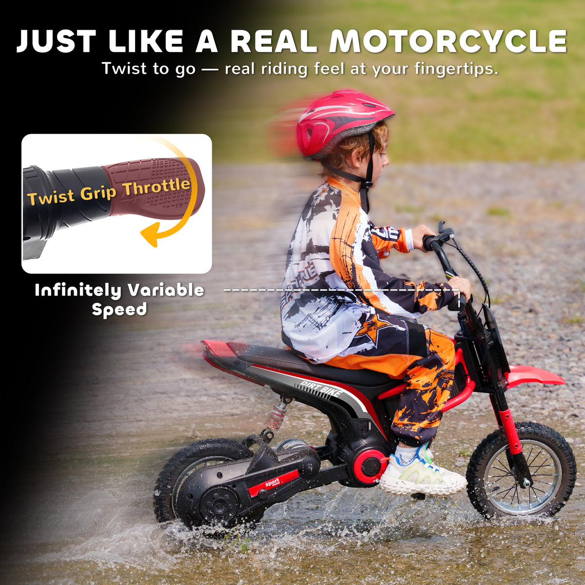 Kids Electric Dirt Bike, 24V 350W, 12-inch, Up To 15 MPH, Red
