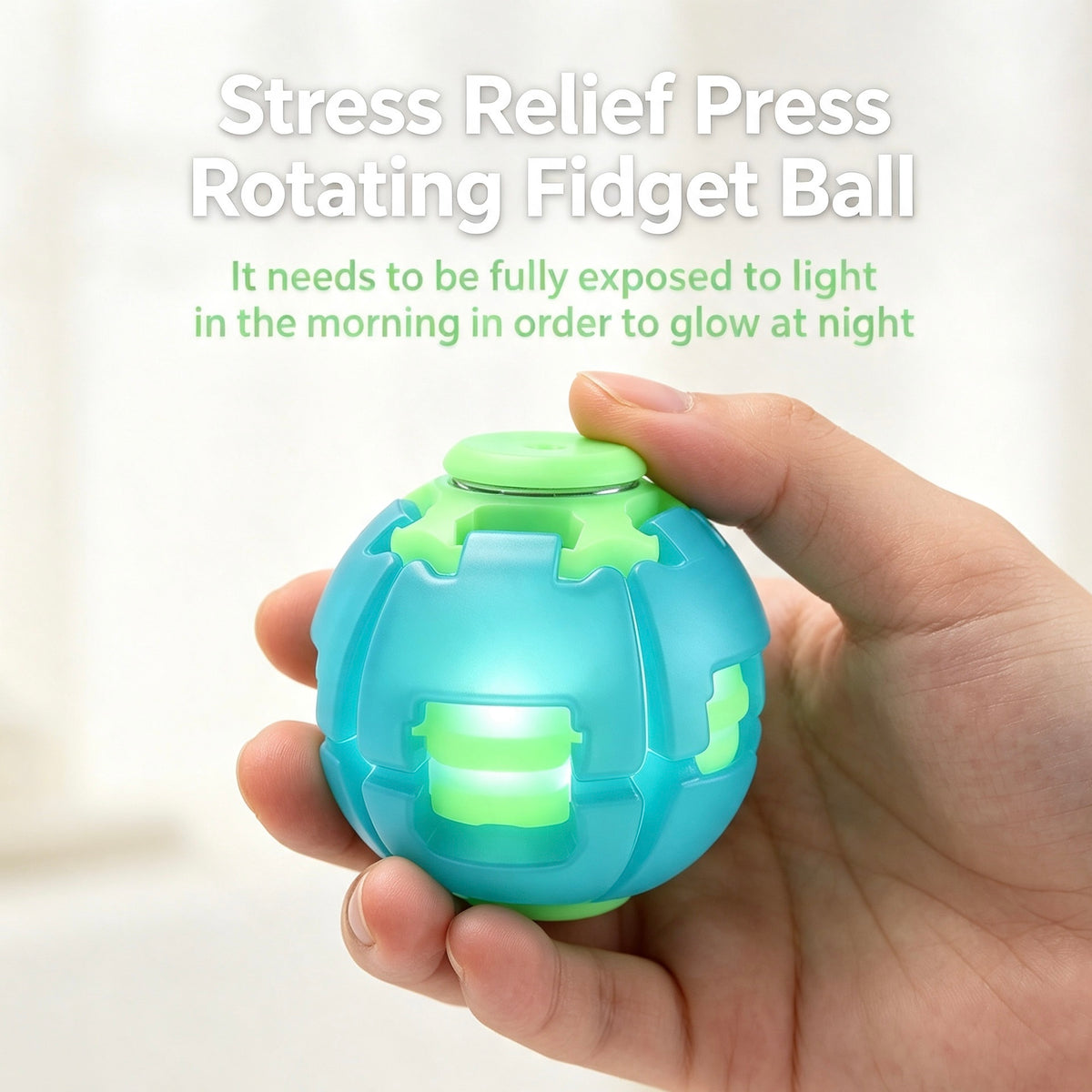 Unisex Compact Rotates Stress Relief Press Fidget Ball - Pocket Sensory Toy For Above 12 Teens & Adults, Glow-in-the-Dark Travel Car Ride Fidgeting Gift