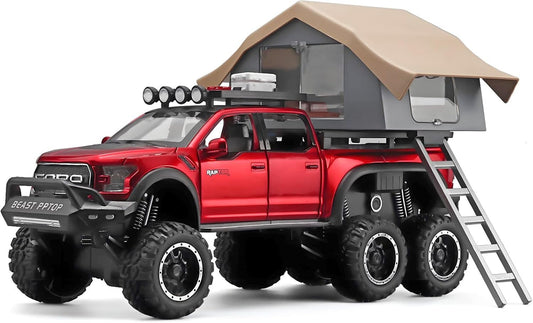 TRUCKS FOR KIDS F150 RAPTOR DIECAST TRUCKS, MODEL F150 PICKUP TRUCK WITH SIGHTSEEING CABIN, PULL BACK TRUCK TOYS WITH LIGHT AND SOUND [SIZE:-22CM