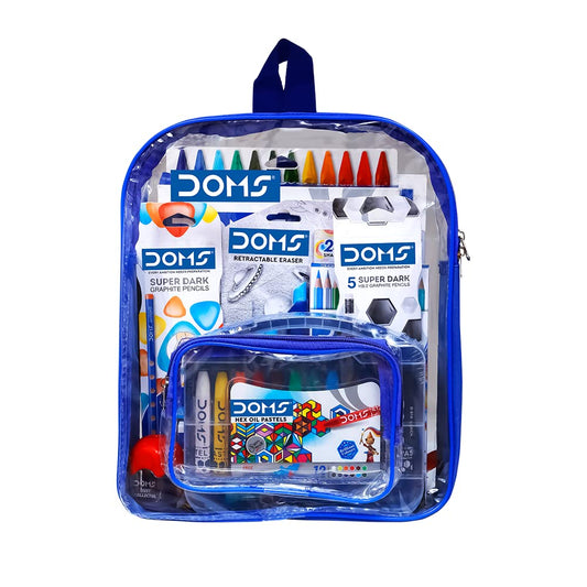 Doms Smart Kit | Transparent Zipper Bag | Perfect Value Pack | Kit For School Essentials | Gifting Range For Kids | Combination of 12 Stationery Items | Sam's Toy Ahmedabad