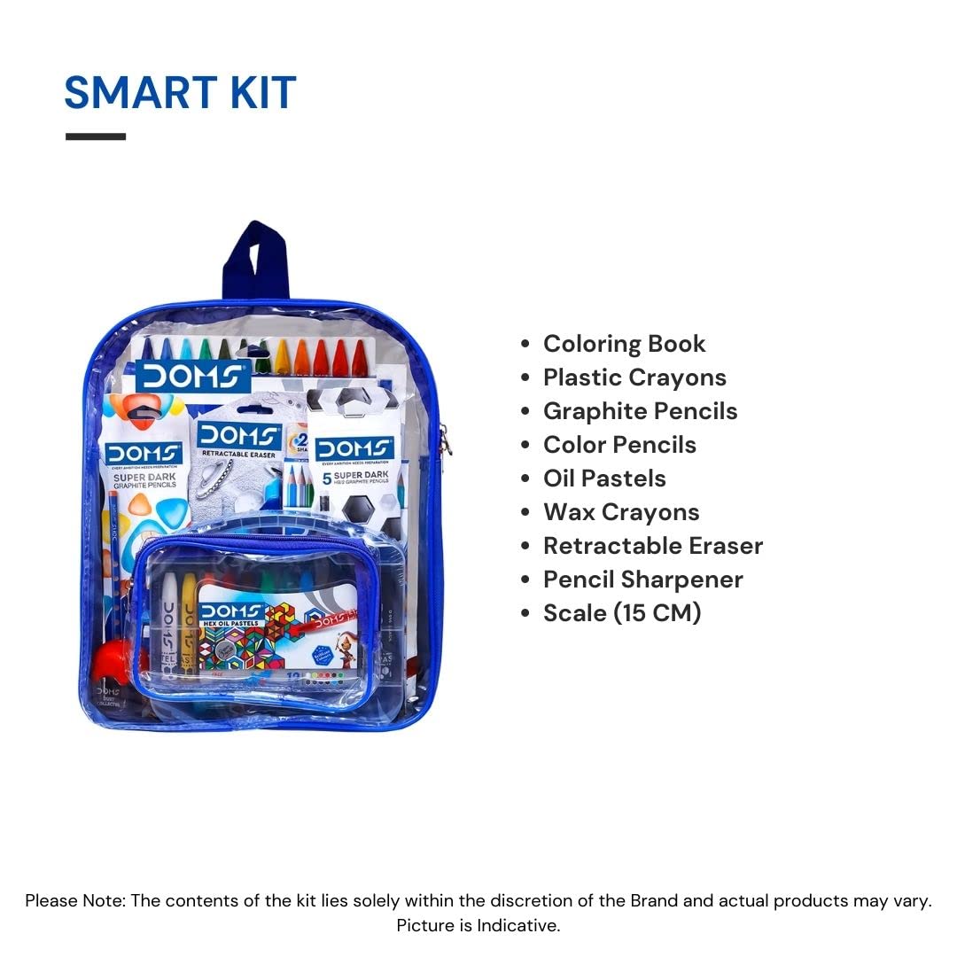 Doms Smart Kit | Transparent Zipper Bag | Perfect Value Pack | Kit For School Essentials | Gifting Range For Kids | Combination of 12 Stationery Items | Sam's Toy Ahmedabad