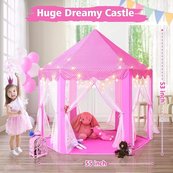 Princess Tent Girls Large Playhouse Kids Castle Play Tent with Star Lights Toy Gift for Children Indoor and Outdoor Games