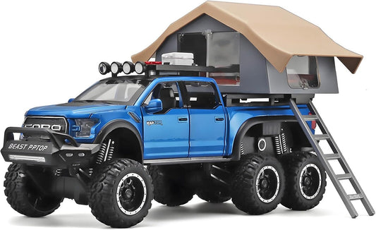 TRUCKS FOR KIDS F150 RAPTOR DIECAST TRUCKS, MODEL F150 PICKUP TRUCK WITH SIGHTSEEING CABIN| PULL BACK TRUCK TOYS WITH LIGHT SOUND