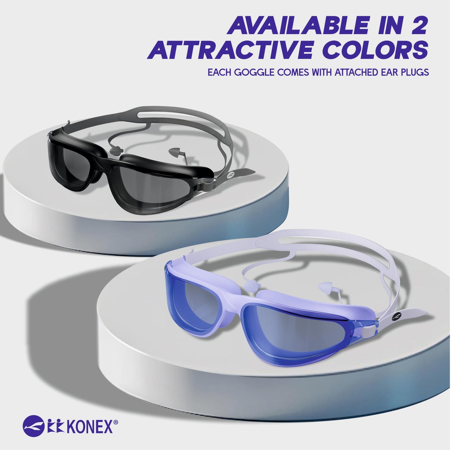 KONEX Anti Fog Swimming Goggles with UV Protection for Men & Women | Wide Angle View with Anti Leak Technology | for Children & Adult