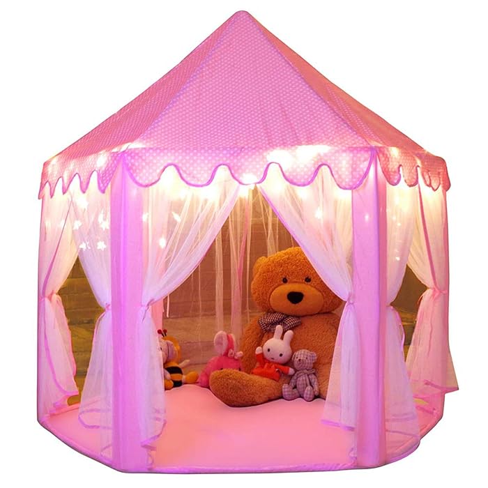 Princess Tent Girls Large Playhouse Kids Castle Play Tent with Star Lights Toy Gift for Children Indoor and Outdoor Games