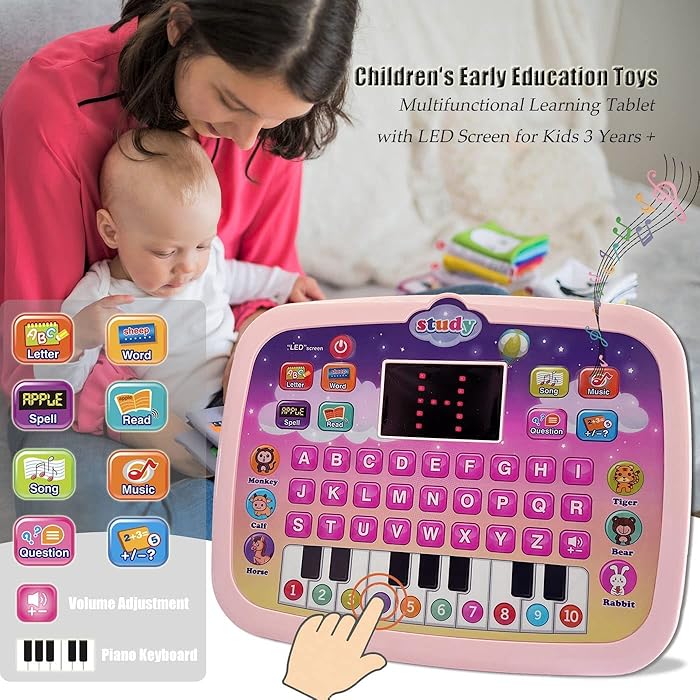 Sam's Kids Early Development Interactive Electronic Tablet with Teach Alphabet Numbers Word Music Math 3 Years+ | Montessori Toys for Babies 6 12 18 Months+