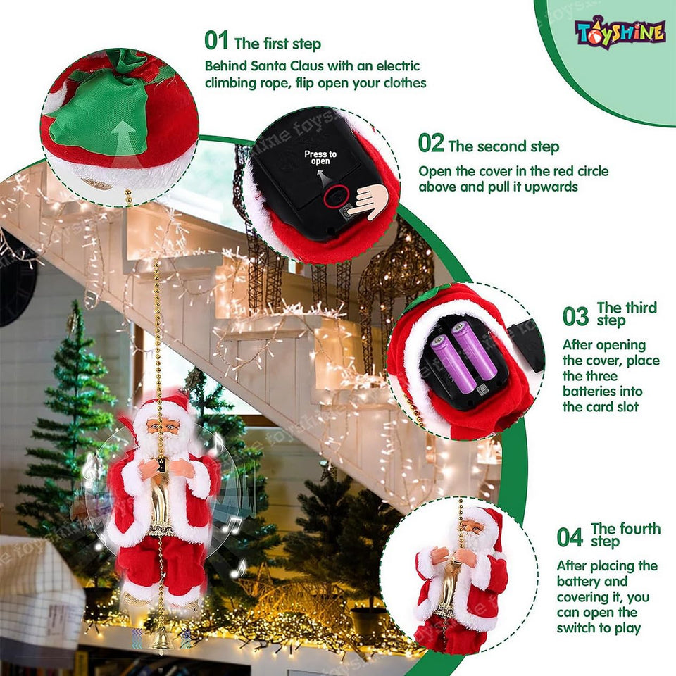 Climbing Santa claus with Music, Christmas Tree Pendant Ornament Novelty Climbing on Rope, X Mas Decoration | Sams Toy World Ahmedabad