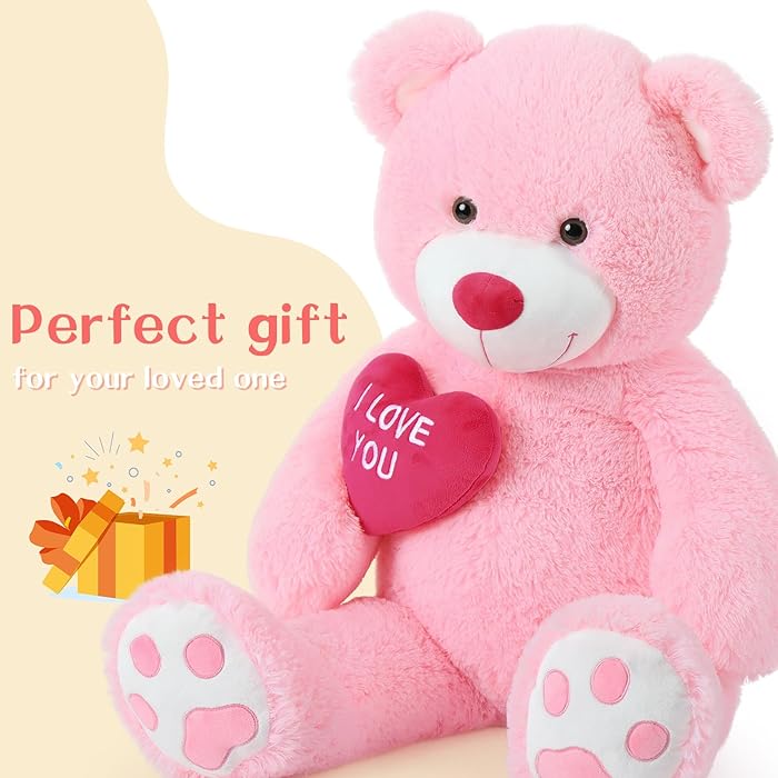 Red Heart Giant Teddy Bears, Big Teddy Bear Stuffed Animals with Embroidered I Love You for Girlfriend, Huge Valentines Fluffy Teddy Bear Birthday Gifts