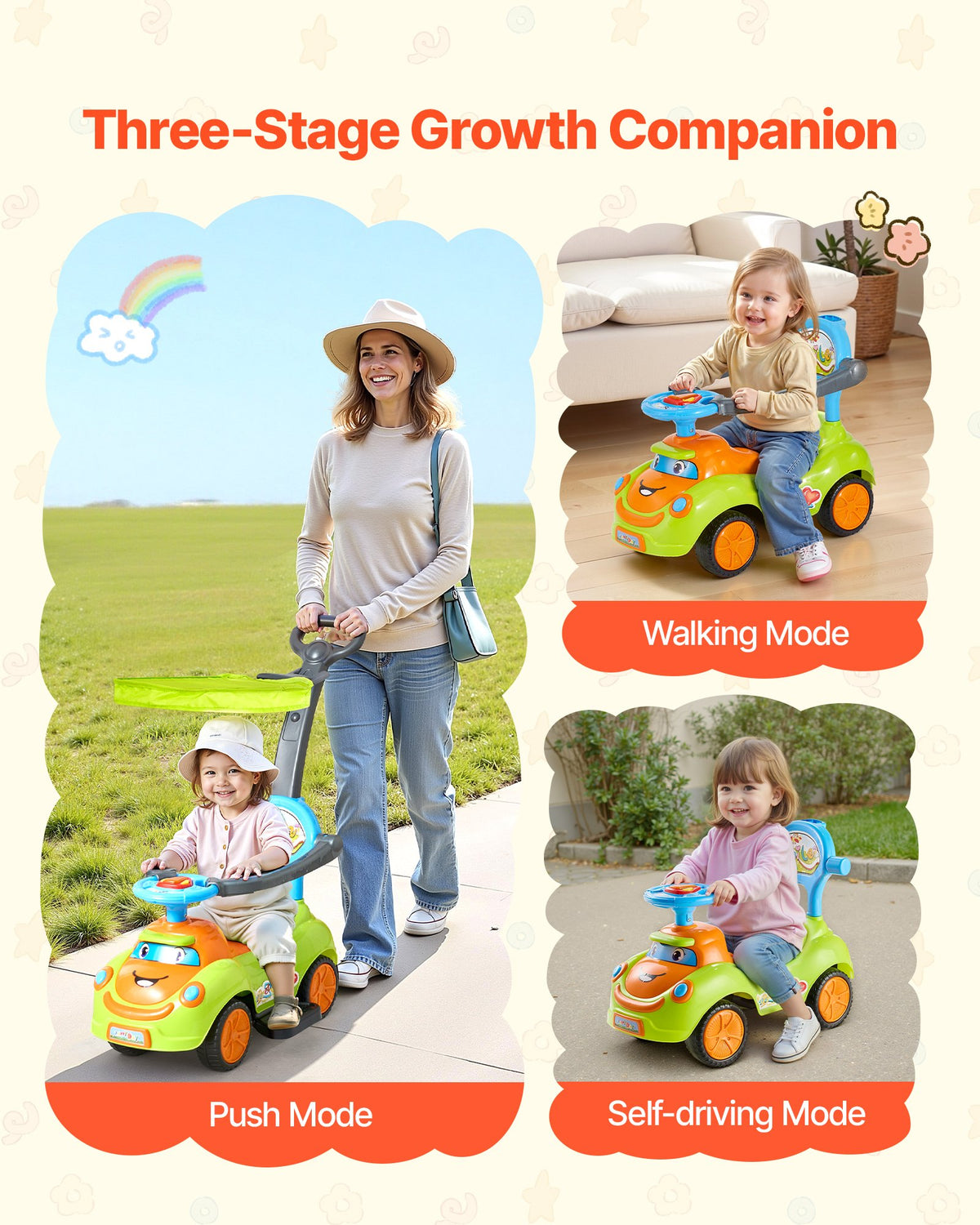 Ride On Push Car, Push Car For Toddler 19 To 36 Months, Around Buggy With Guardrails, Handle & Under-seat Storage, 55 Lbs Load Capacity, Foot-to-Floor Walker For Boys Girls, Green