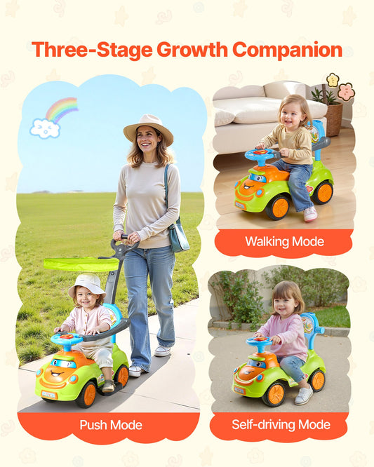 Ride On Push Car, Push Car For Toddler 19 To 36 Months, Around Buggy With Guardrails, Handle & Under-seat Storage, 55 Lbs Load Capacity, Foot-to-Floor Walker For Boys Girls, Green