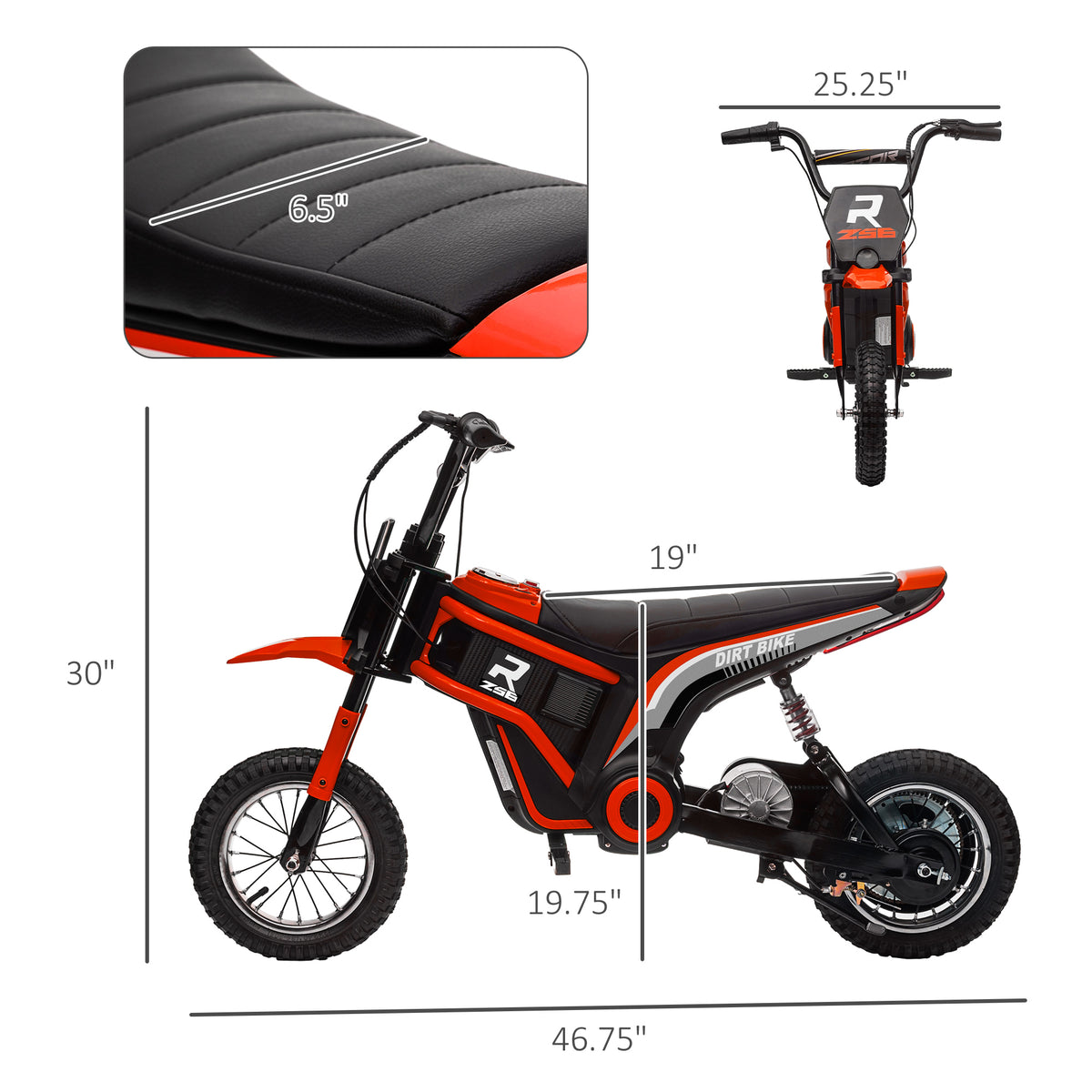 Kids Electric Dirt Bike, 24V 350W, 12-inch, Up To 15 MPH, Red