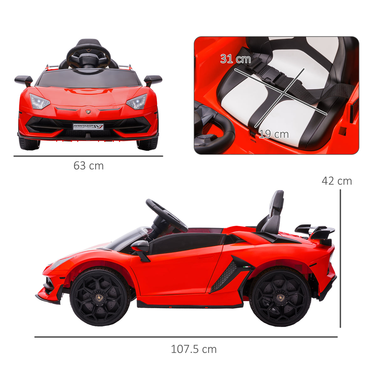 Lamborghini Licensed 12V Kids Electric Car W  Butterfly Doors, Remote, Music, Horn, Suspension - Red