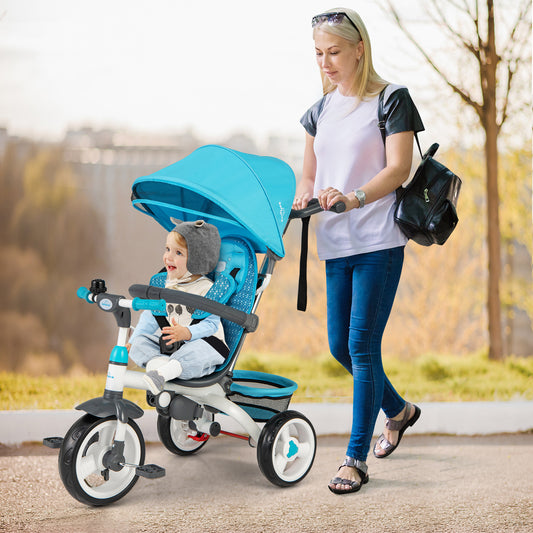 5-in-1 Detachable Baby Stroller Tricycle With Round Canopy-Blue