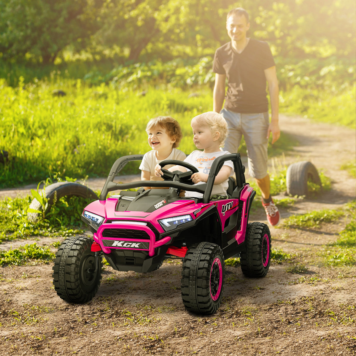 2 Seater 24V 7AH Ride On Truck, Battery Powered Electric Ride On Car W/ Remote, Suspension, 3 Speeds, Pink