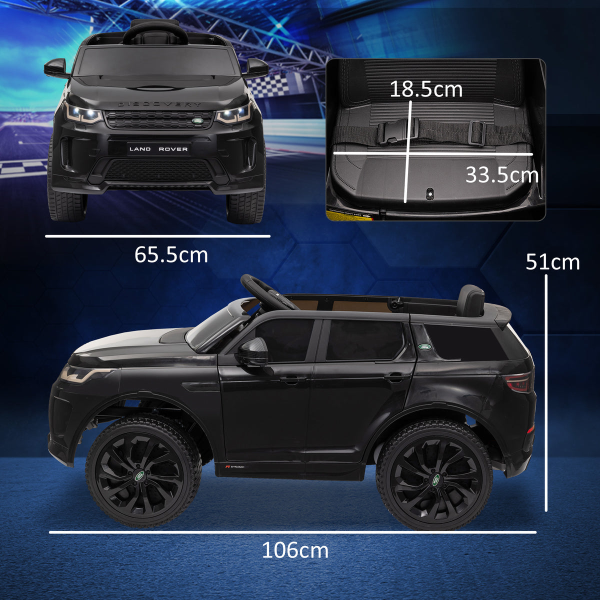 Licensed Land Rover Discovery Sport, 12V Kids Ride On Car W/ Remote Control, Lights, Music, Horn, For 3-6 Years, Black